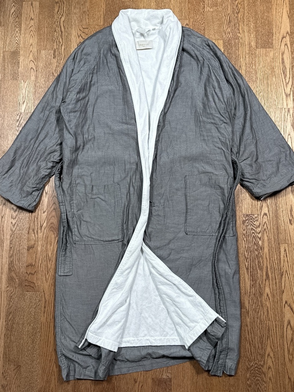 Frette 1860 Gray Herringbone Terry Fleece Cloth Lined Hotel Style Robe Mens L